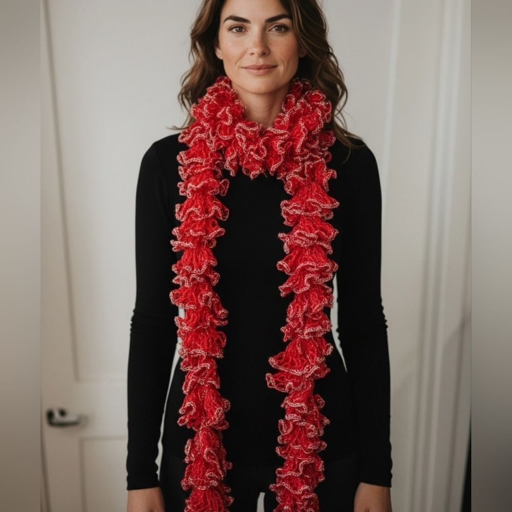 Extra Long Red and Silver Scarf